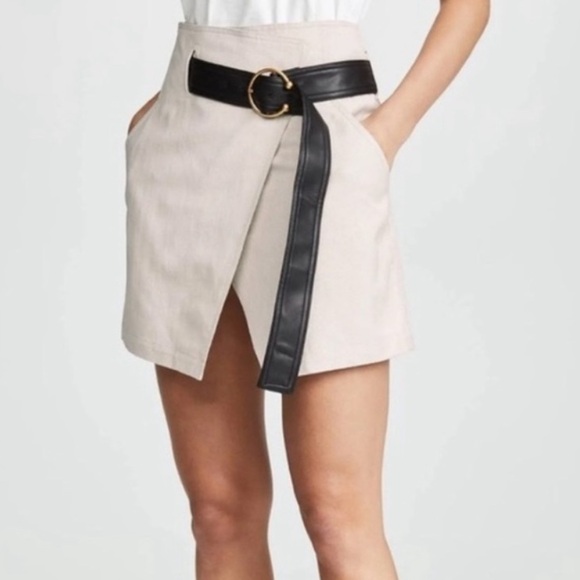 A.L.C. Cami Cotton Linen Cream Leather Belted A-line Silhouette Pockets Sz 0 - Picture 10 of 10